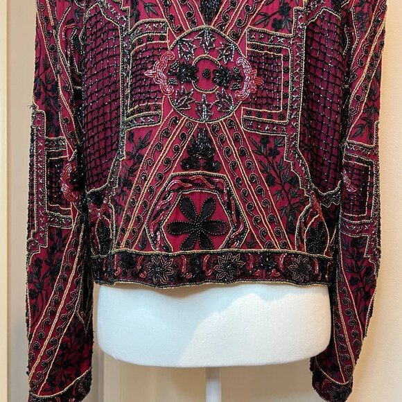 Vintage Niteline by Della Roufogali Red Beaded jacket, SIze Medium - Picture 10 of 14